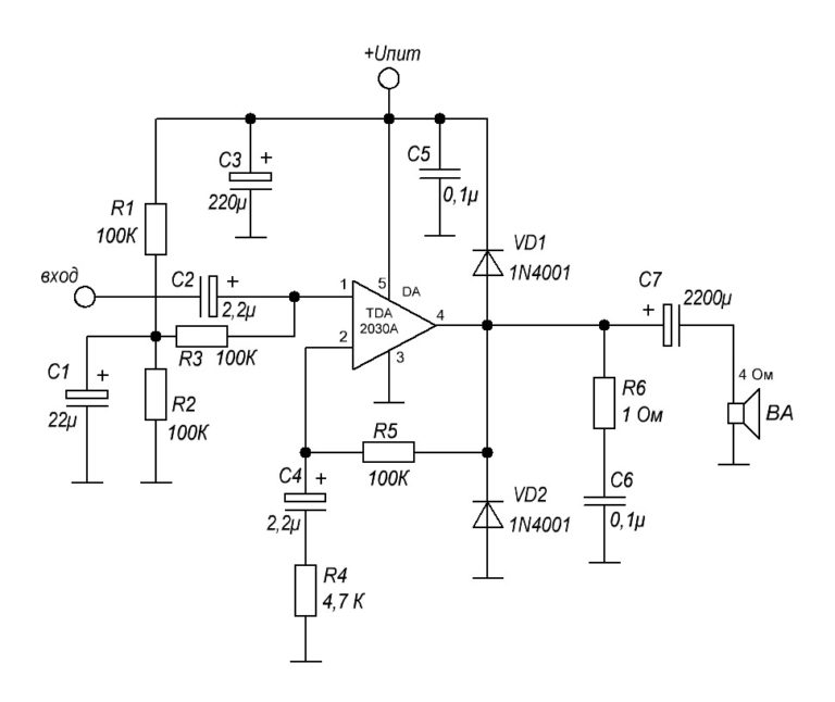 Схема усилителя на TDA2030A - Практическая электроника